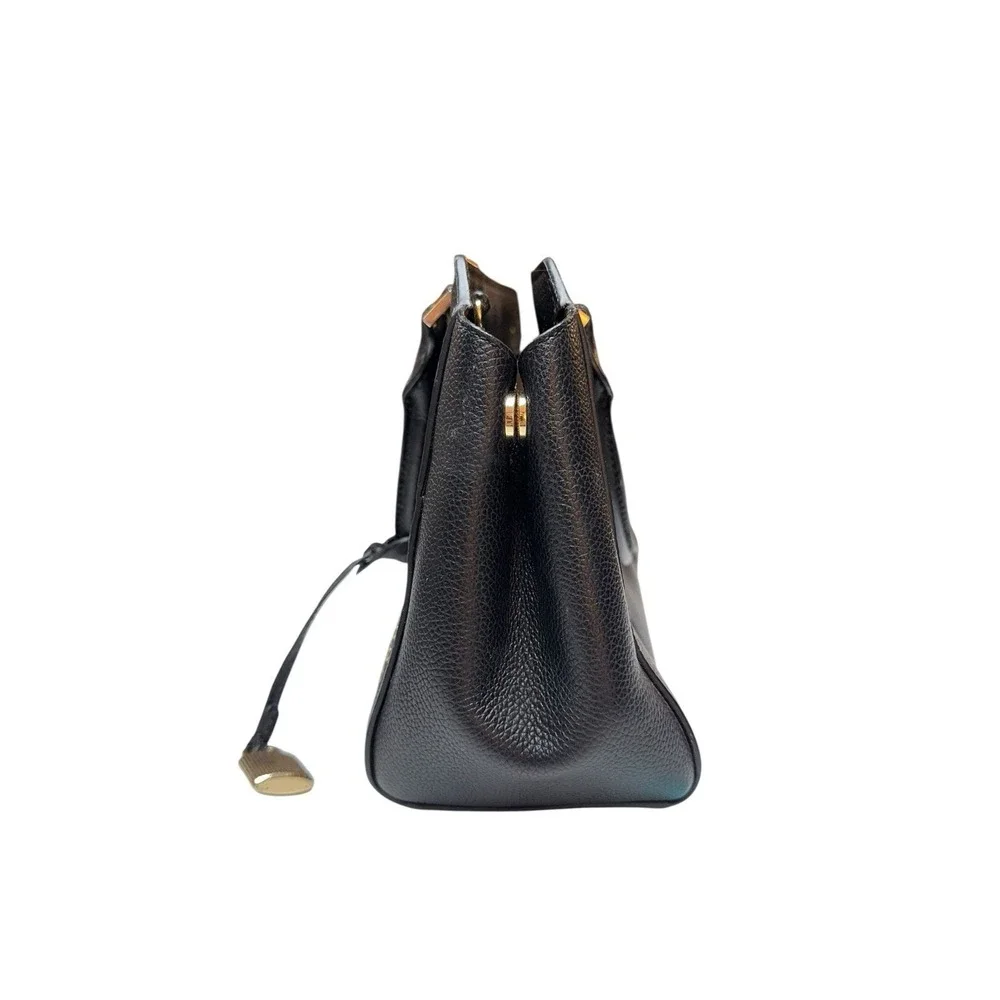 Michael Kors Black Pebbled‎ Leather Studded Satchel Gold Hardware Moto Medium
